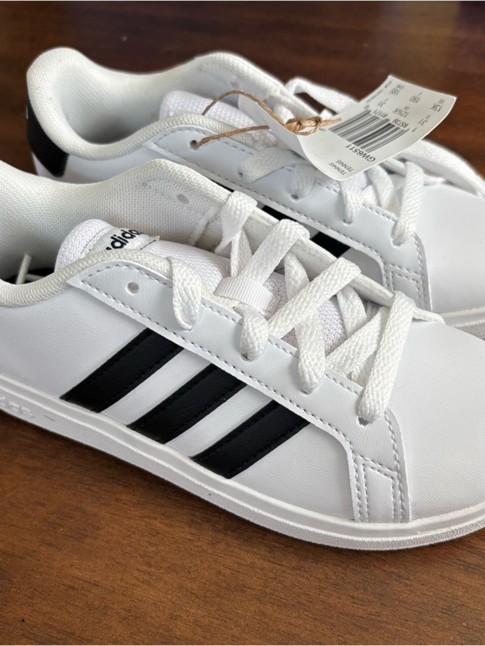 adidas Kids White Sneakers with Black Stripes - Lace Up